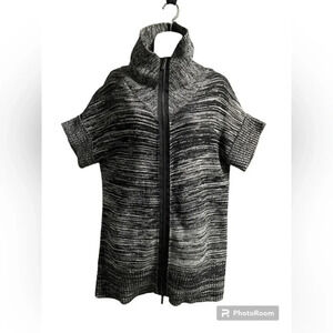 Kenneth Cole Black White Short Sleeve Cotton Knit Zipper Cardigan Sz S